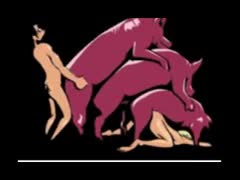 A lustful couple enjoys having sex with pornographic pigs.